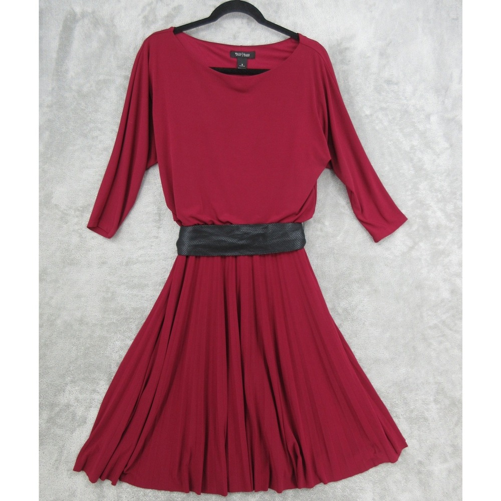 White House Black Market Dress Womens Size 8 Pleated Belted Fit & Flare Office